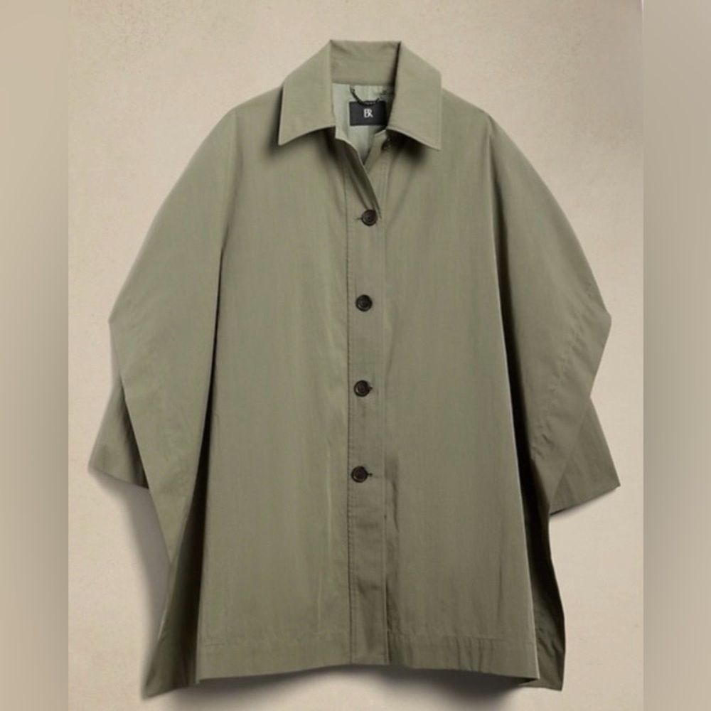 BANANA REPUBLIC WOMEN’S CAMBRIA CAPE-COAT JACKET IN DESERT THYME GREEN NWT LINED